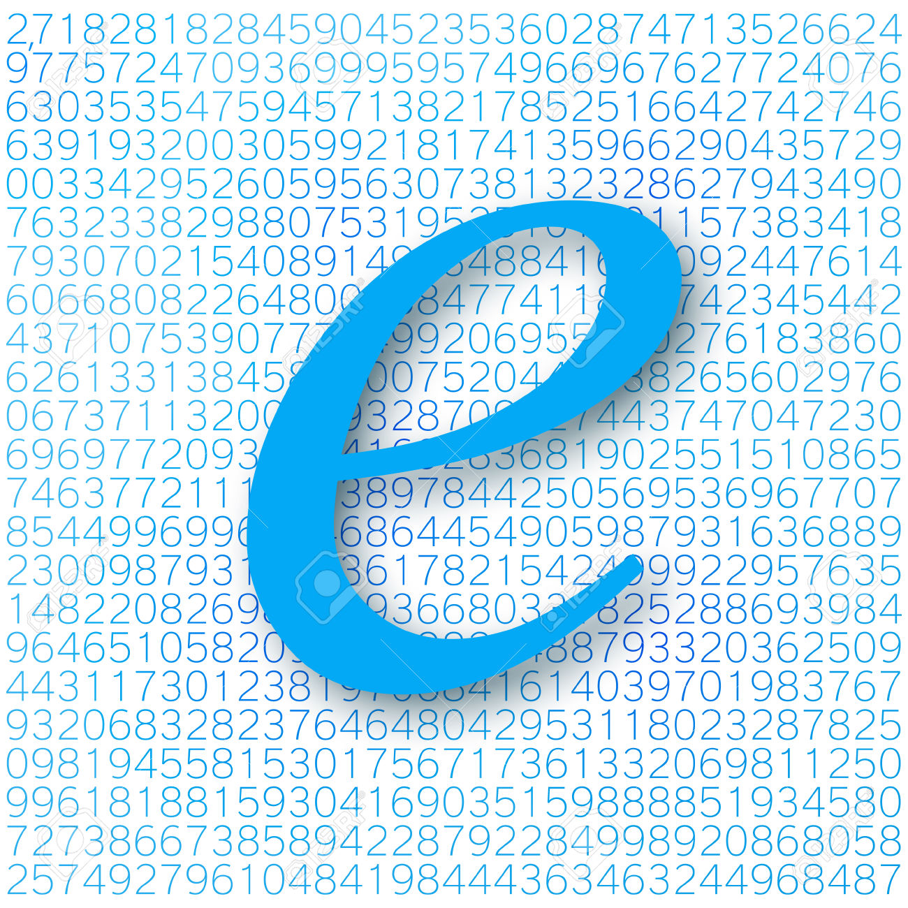 Euler's number with a shadow on a digital background. Mathematical constant, decimal irrational number, base of the natural logarithm. Abstract digital vector illustration. Napier's constant.