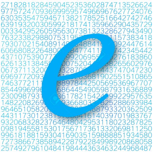 Euler's number with a shadow on a digital background. Mathematical constant, decimal irrational number, base of the natural logarithm. Abstract digital vector illustration. Napier's constant.